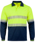 Unisex Cool Dry Segmented Tapes Hi Vis Long Sleeve Polo Shirt SW86 Work Wear Australian Industrial Wear Yellow/Navy 2XS 