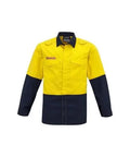 Mens Hi Vis Spliced Shirt FR HRC1 ZW138 Work Wear Syzmik XXS Yellow/Navy 