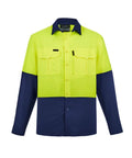 SYZMIK mens hi vis outdoor long sleeve shirt ZW468 Work Wear Syzmik Yellow/Navy XXS 