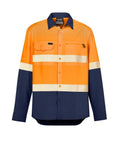 Mens Hi Vis Outdoor Segmented Tape L/S Shirt ZW470 Work Wear Syzmik Orange/Navy XXS 