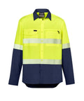 Mens Hi Vis Outdoor Segmented Tape L/S Shirt ZW470 Work Wear Syzmik Yellow/Navy XXS 