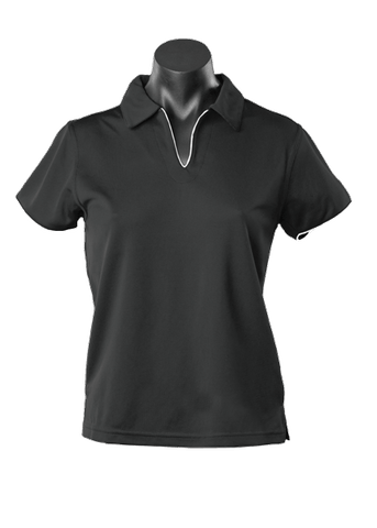 Aussie Pacific Ladies Yarra Polo Shirt 2302 Casual Wear Aussie Pacific Black/White 16-18 