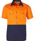 Cotton Drill Safety Shirt SW53 Work Wear Australian Industrial Wear S Fluoro Orange/Navy 