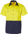 Cotton Drill Safety Shirt SW53 Work Wear Australian Industrial Wear S Fluoro Yellow/Navy 