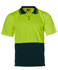 High Visibility Cooldry Short Sleeve Polo SW01CD Work Wear Australian Industrial Wear S Fluoro Yellow/Bottle 