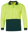 High Visibility Long Sleeve Polo SW05TD Work Wear Australian Industrial Wear Fluoro Yellow/Bottle S 