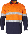 Long Sleeve Safety Shirt SW60 Work Wear Australian Industrial Wear Fluoro Orange/Navy S 