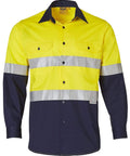 Long Sleeve Safety Shirt SW60 Work Wear Australian Industrial Wear Fluoro Yellow/Navy S 