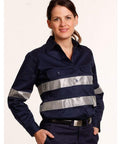 Women's Cotton Drill Work Shirt With 3m Tapes WT08HV Work Wear Australian Industrial Wear   