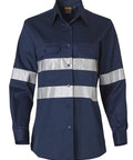 Women's Cotton Drill Work Shirt With 3m Tapes WT08HV Work Wear Australian Industrial Wear 8 Navy 