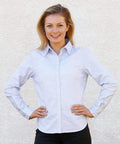 BENCHMARK Laides’ Dot Contrast Long Sleeve Shirt- white blue dot M8922 Corporate Wear Benchmark   
