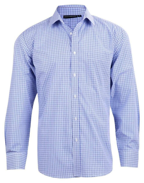 BENCHMARK Men’s Two Tone Gingham Long Sleeve Shirt M7320L Corporate Wear Benchmark Navy/White/Skyblue XS 