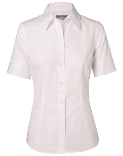 BENCHMARK Women's Self Stripe Short Sleeve Shirt M8100S Corporate Wear Benchmark White 6 