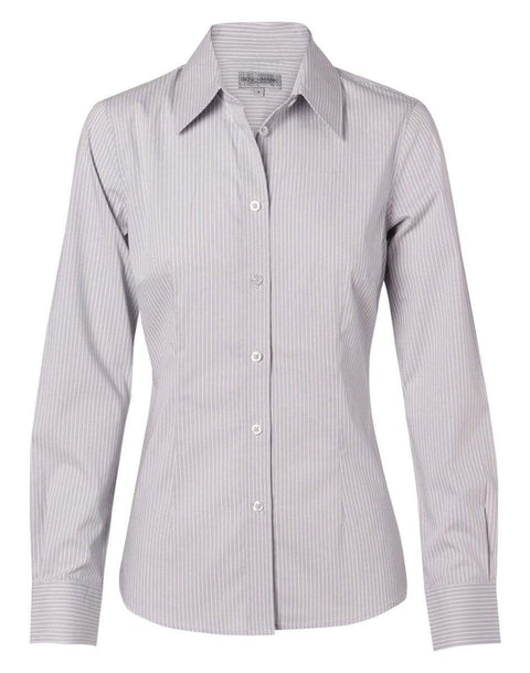 BENCHMARK Women's Ticking Stripe Long Sleeve Shirt M8200L Corporate Wear Benchmark Grey/White 6 