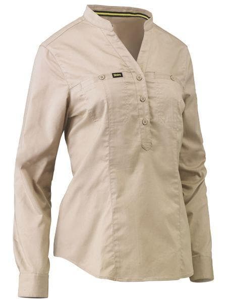 Bisley Workwear Work Wear Stone / 6 Bisley WOMENS STRETCH V-NECK CLOSED FRONT SHIRT BLC6063