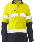 Bisley Workwear Work Wear Yellow/Navy / 6 Bisley WOMENS TAPED HI VIS STRETCH V-NECK SHIRT BLC6064T