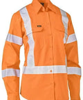 Bisley Workwear Work Wear Rail Orange / 6 Bisley WOMENS TAPED X BACK LIGHTWEIGHT HI VIS DRILL RAIL SHIRT BL6166XT