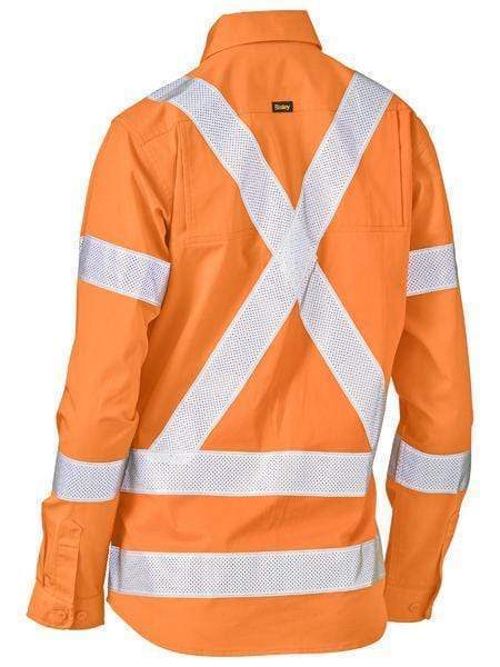 Bisley Workwear Work Wear Bisley WOMENS TAPED X BACK LIGHTWEIGHT HI VIS DRILL RAIL SHIRT BL6166XT