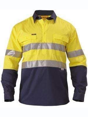 Bisley Workwear Work Wear YELLOW/NAVY (TT01) / S BISLEY WORKWEAR 3M taped closed front hi-vis long sleeve shirt BTC6456