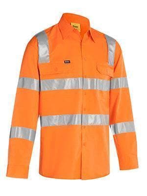 Bisley Workwear Work Wear ORANGE (BVEO) / S BISLEY WORKWEAR TAPED BIOMOTION COOL LIGHTWEIGHT  HI VIS SHIRT - LONG SLEEVE BS6016T