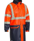 Bisley Workwear Work Wear BISLEY WORKWEAR TAPED HI VIS STRETCH PU RAIN COAT WITH CONCEALED HOOD (WATERPROOF) BJ6935HT