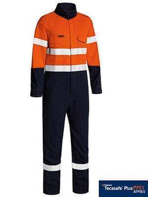 Bisley Workwear Work Wear ORANGE/NAVY (TT02) / 77R BISLEY WORKWEAR TENCATE TECASAFE® PLUS 580 TAPED HI VIS LIGHT-WEIGHT FR NON VENTED ENGINEERED COVERALL BC8186T