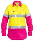 Bisley Workwear Work Wear YELLOW/PINK (TT33) / 8 BISLEY WORKWEAR WOMENS 3M TAPED COOL LIGHTWEIGHT HI VIS SHIRT  - LONG SLEEVE BL6696T