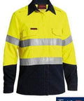 Bisley Workwear Work Wear YELLOW/NAVY (TT01) / 8 BISLEY WORKWEAR WOMENS TENCATE TECASAFE® PLUS 580 TAPED HI VIS LIGHTWEIGHT FR VENTED SHIRT - LONG SLEEVE BL8098T