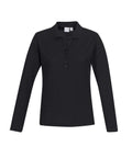 Biz Care Casual Wear Black / 8 Biz Collection Crew Ladies L/S Polo P400LL