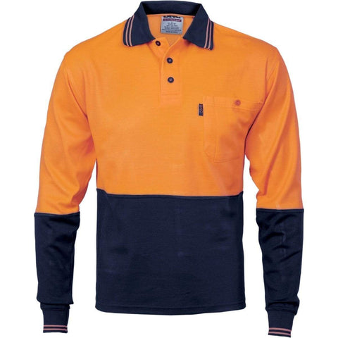 DNC Workwear Work Wear DNC WORKWEAR Cotton Back Hi-Vis Two-Tone Fluoro Long Sleeve Polo 3816