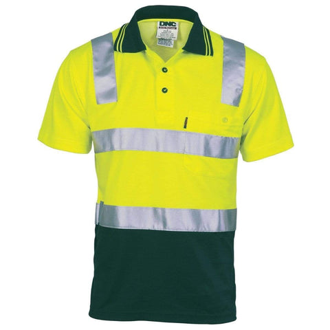 DNC Workwear Work Wear DNC WORKWEAR Cotton Back Hi-Vis Two-Tone Short Sleeve Polo Shirt with CSR Reflective Tape 3817