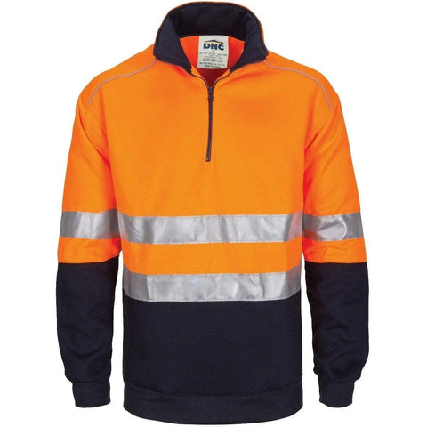 DNC Workwear Work Wear DNC WORKWEAR Hi-Vis 1/2 Zip Fleecy with Hoop Pattern CSR Reflective Tape 3729