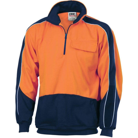 DNC Workwear Work Wear DNC WORKWEAR Hi-Vis 2 Tone 1/2 Zip Hi-Neck Panel Fleecy Windcheater 3823