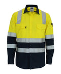 DNC Workwear Work Wear DNC WORKWEAR Hi-Vis 2-Tone Lightweight Long Sleeve Cotton Bio-Motion & X Back Shirt with CSR Reflective Tape 3547