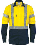 DNC Workwear Work Wear Yellow/Navy / XS DNC WORKWEAR Hi-Vis D/N 2 Tone Long Sleeve Drill Shirt with H Pattern Generic R/ Tape 3983
