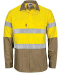 DNC Workwear Work Wear Stone/Black / XS DNC WORKWEAR Hi-Vis Lightweight Cool-Breeze T2 Vertical Vented Cotton Shirt with Long Gusset Sleeves and Generic Tape 3784
