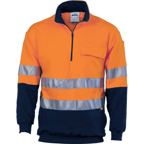 DNC Workwear Work Wear DNC WORKWEAR Hi-Vis Two-Tone 1/2 Zip Cotton Fleecy Windcheater with 3M R/Tape 3925