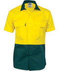 DNC Workwear Work Wear Yellow/Bottle Green / XS DNC WORKWEAR Hi-Vis Two-Tone Cotton Drill Short Sleeve Shirt 3831