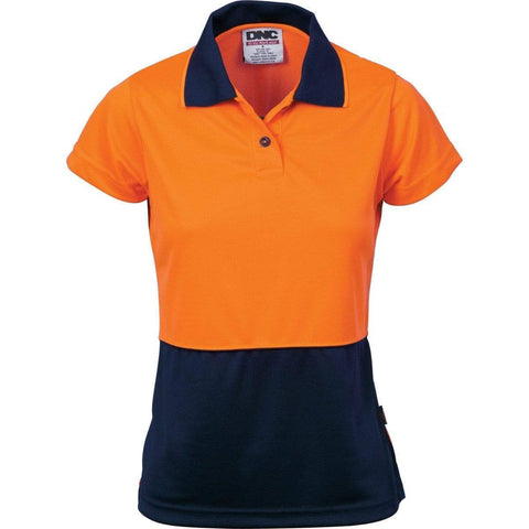 DNC Workwear Work Wear Orange/Navy / 8 DNC WORKWEAR Ladies Hi-Vis Two-Tone Short Sleeve Polo 3897