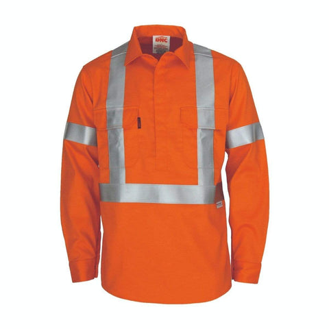 DNC Workwear Work Wear Orange / XS DNC WORKWEAR Patron Saint Flame Retardant Arc Rated Closed Long Sleeve Front Shirt with "X" back 3M FR Reflective tape  3408