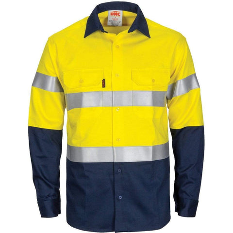 DNC Workwear Work Wear Yellow/Navy / XS DNC WORKWEAR Patron Saint Flame Retardant Two-Tone Long Sleeve Cotton Shirt with 3M FR Tape 3409