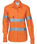 DNC Workwear Work Wear DNC WORKWEAR Women’s Hi Vis Cool-Breeze Long Sleeve Cotton Shirt with 3M Reflective Tape 3785