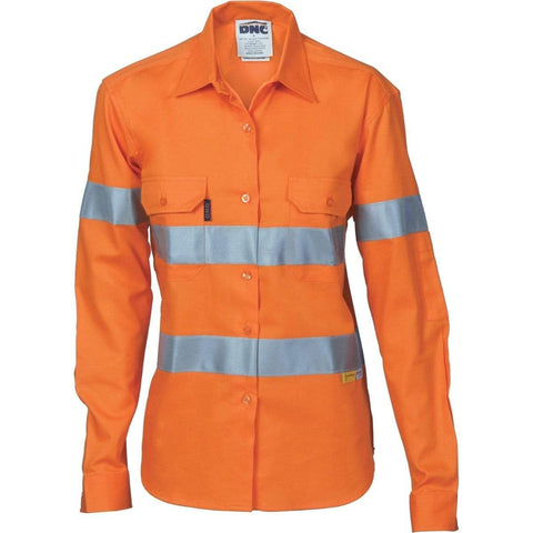 DNC Workwear Work Wear DNC WORKWEAR Women’s Hi Vis Cool-Breeze Long Sleeve Cotton Shirt with 3M Reflective Tape 3785