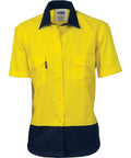 DNC Workwear Work Wear Yellow/Navy / 8 DNC WORKWEAR Women’s Hi-Vis Two-Tone Cotton Drill Short Sleeve Shirt 3931