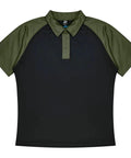 Aussie Pacific Manly Mens Polo 1318  Aussie Pacific BLACK/ARMY GREEN S 