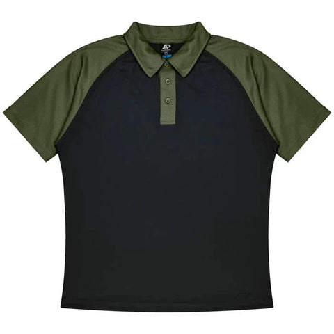 Aussie Pacific Manly Mens Polo 1318  Aussie Pacific BLACK/ARMY GREEN S 