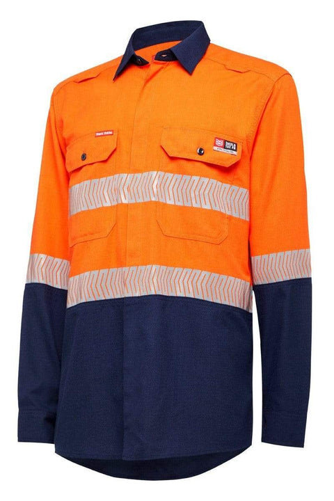 Hard Yakka Work Wear Orange/Navy / XS Hard Yakka LEN FR hi vis shirt LS 2T T Y04370