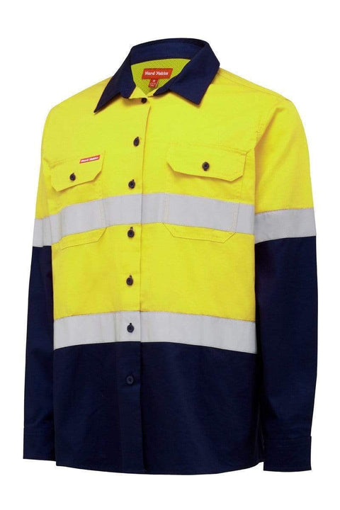 Hard Yakka Women's Taped Hi Vis Shirt Y08805 Work Wear Hard Yakka Yellow/Navy (YNA) 6 