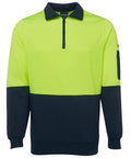 Jb's Wear Work Wear Lime/Navy / S JB'S Hi-Vis 1/2 Zip Fleecy Sweatshirt 6HVFH