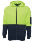 Jb's Wear Work Wear Lime/Navy / S JB'S Hi-Vis Full Zip Fleecy Hoodie 6HVH